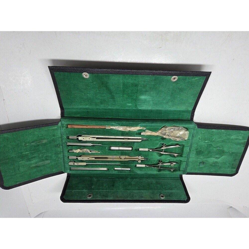 Vintage Drafting Tool Set German Kit In Original Black Case 1950s
